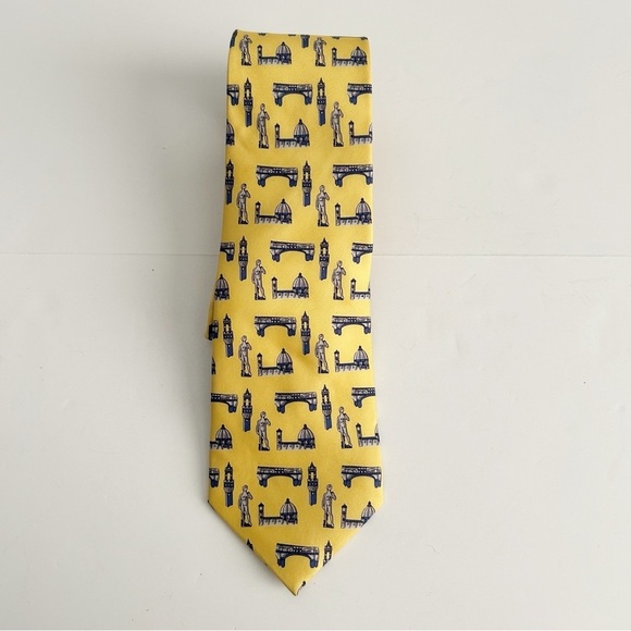 Yellow Patterned Men's Silk Tie - Picture 2 of 6